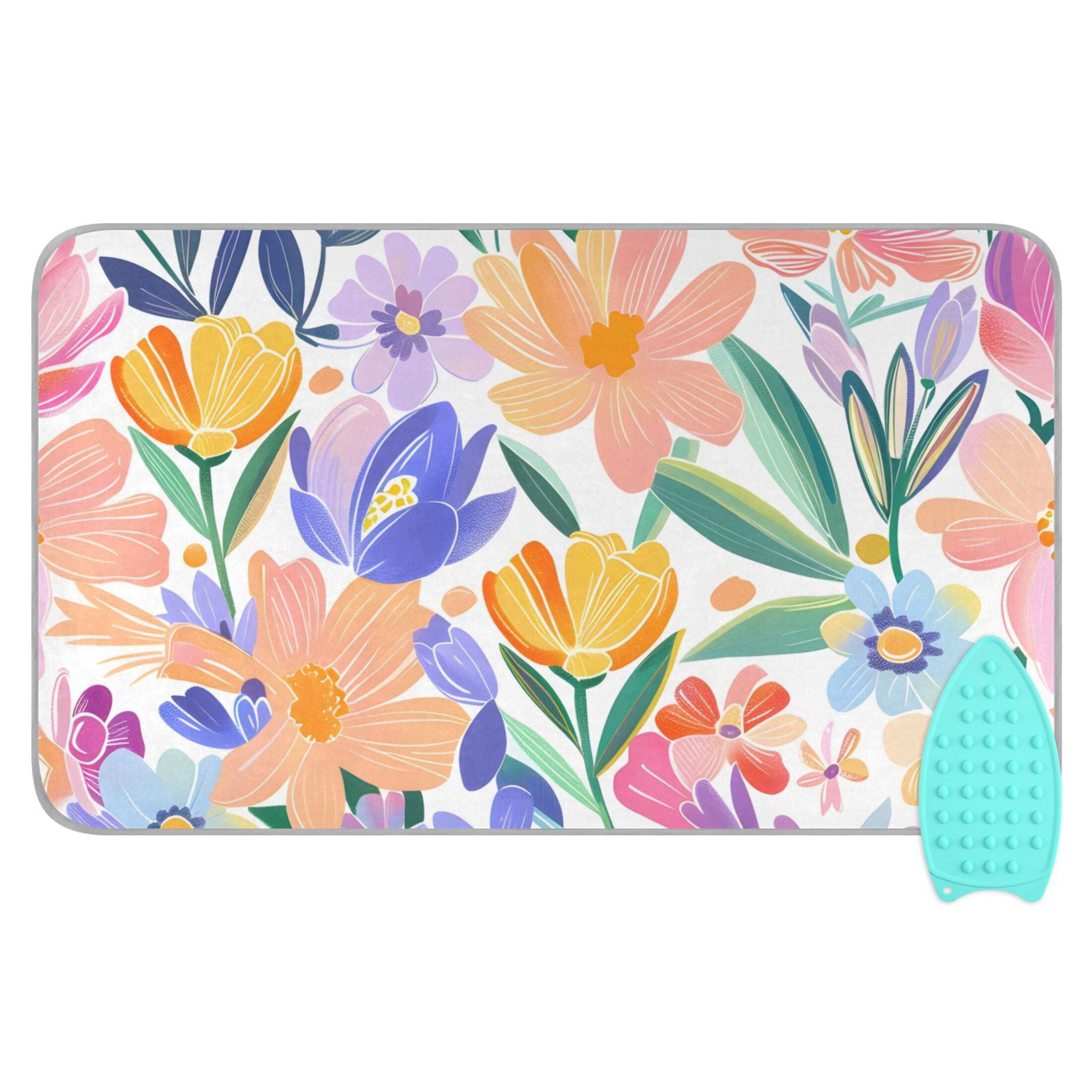 Watercolor Blooming Flowers Leaves Ironing Mat Blanket Portable Travel Ironing Pad Heat Resistant Pad 47.2" x 27.6”