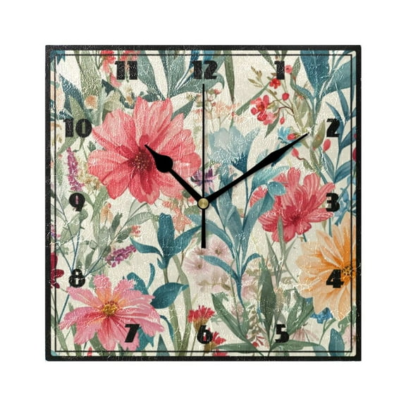 Watercolor Blooming Wildflowers Wall Clock 7.78" Non-Ticking Silent Battery Operated for Home Bedroom Office Kitchen Living Room