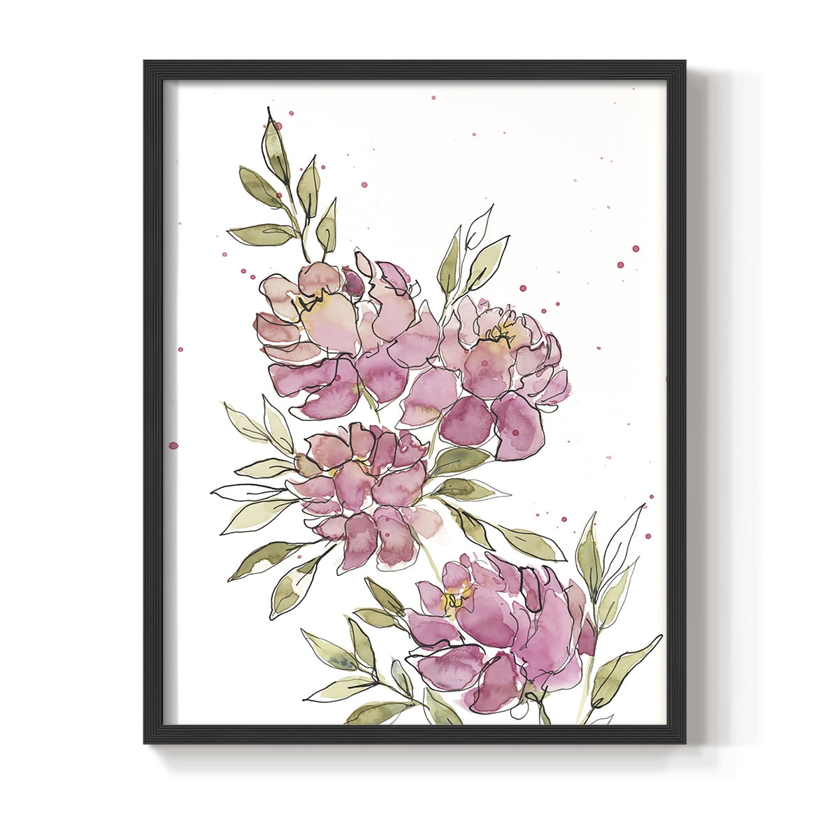 Watercolor Blooms I Framed Print in Black Solid Wood 16 x 20 Framed Print