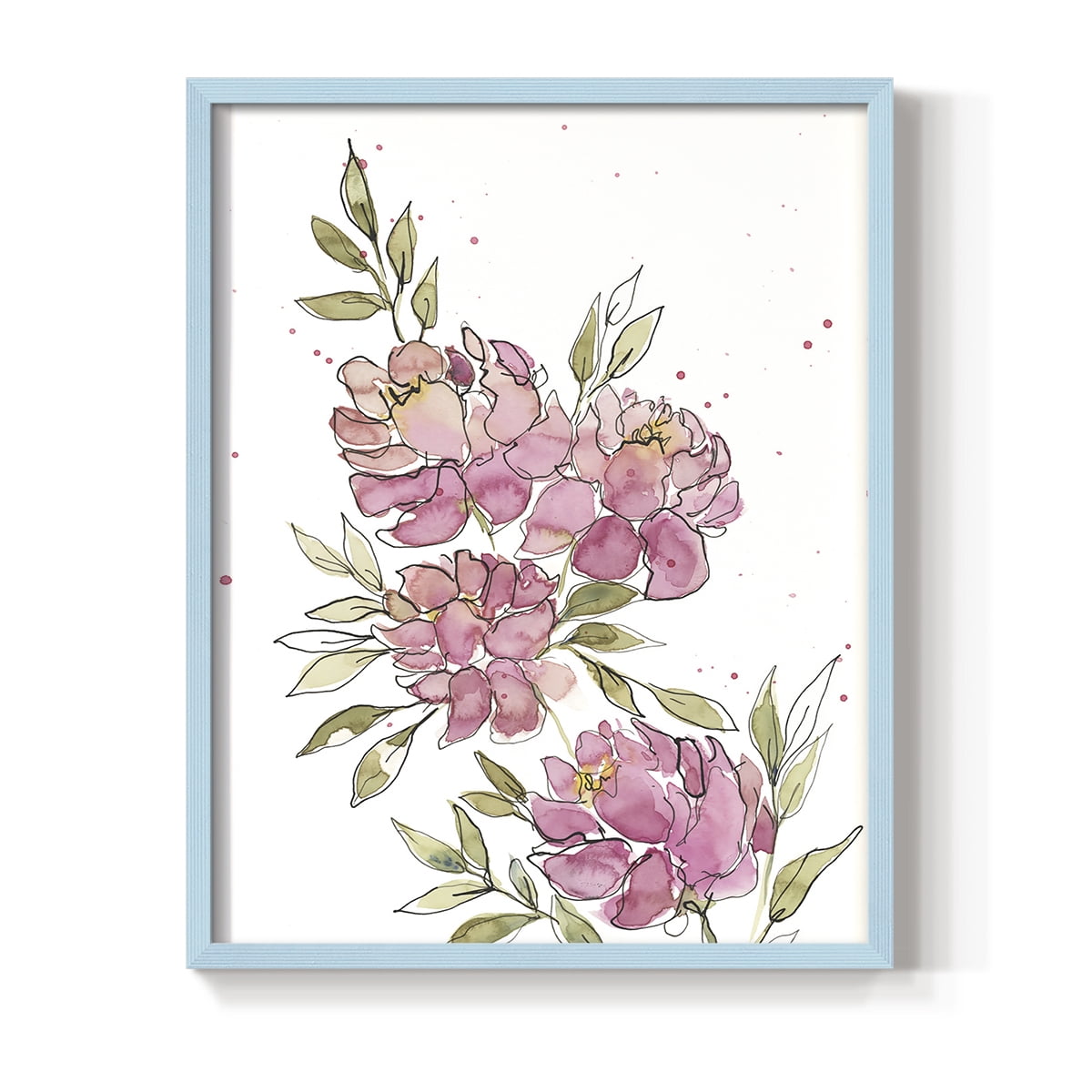 Watercolor Blooms I Framed Print in Blue Solid Wood 8 x 10 Framed Print
