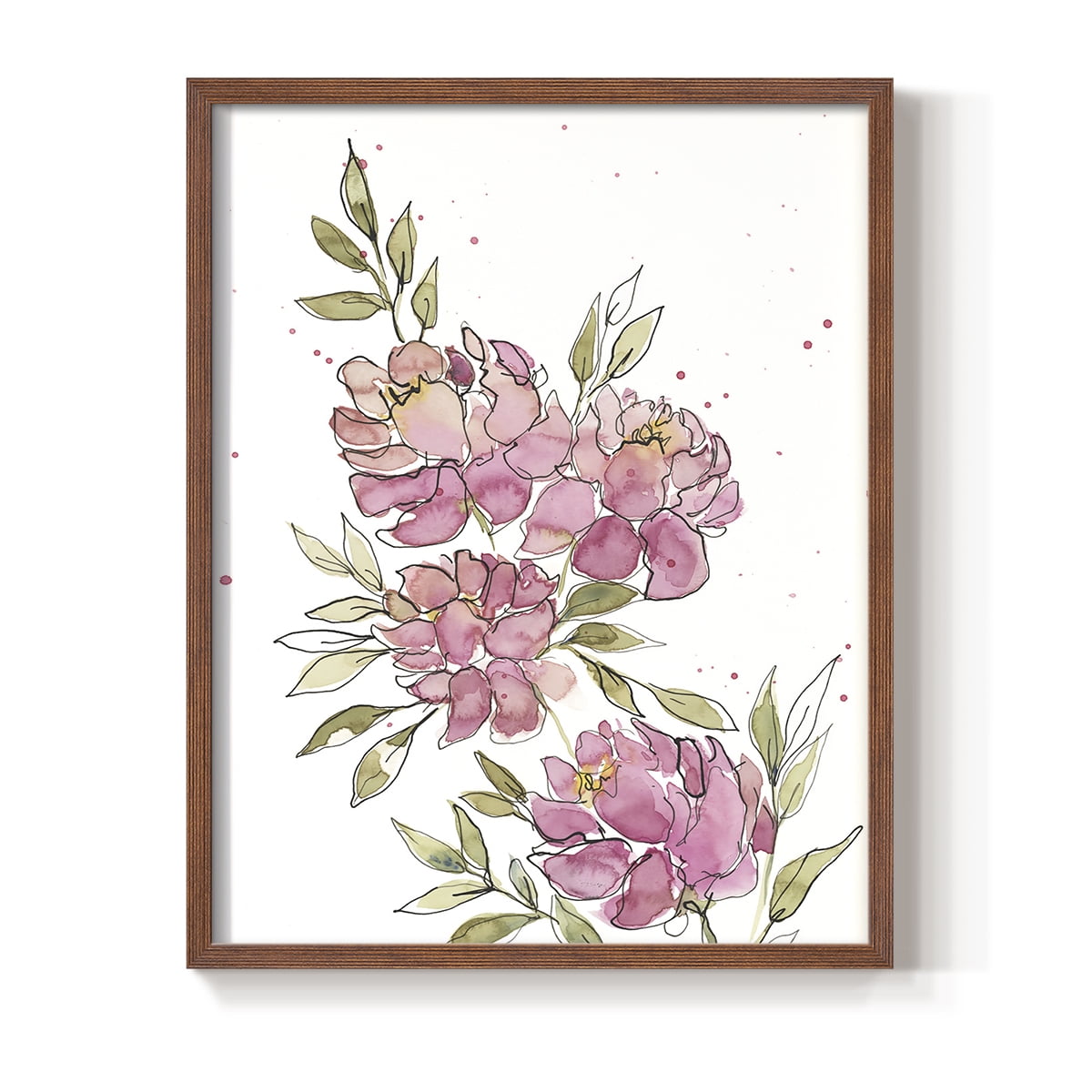 Watercolor Blooms I Framed Print in Brown Solid Wood 8 x 10 Framed Print