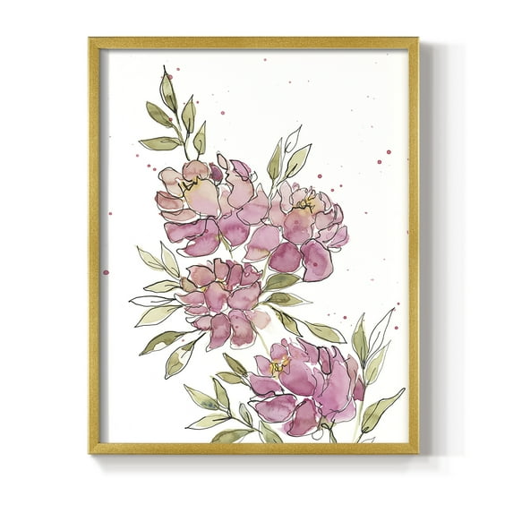 Watercolor Blooms I Framed Print in Gold Solid Wood 16 x 20 Framed Print