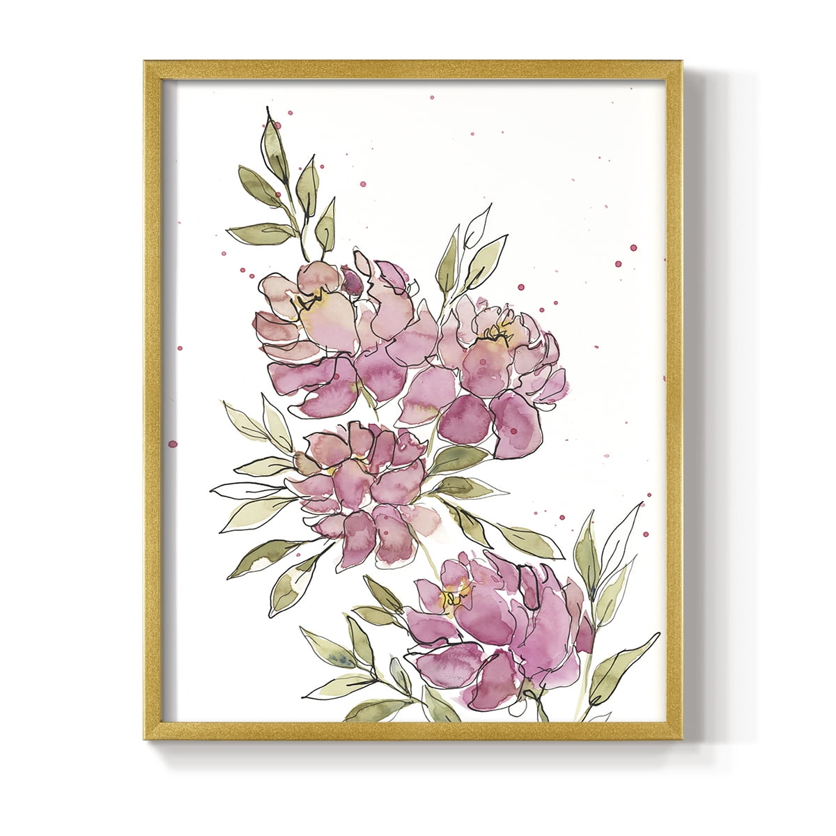 Watercolor Blooms I Framed Print in Gold Solid Wood 22 x 28 Framed Print