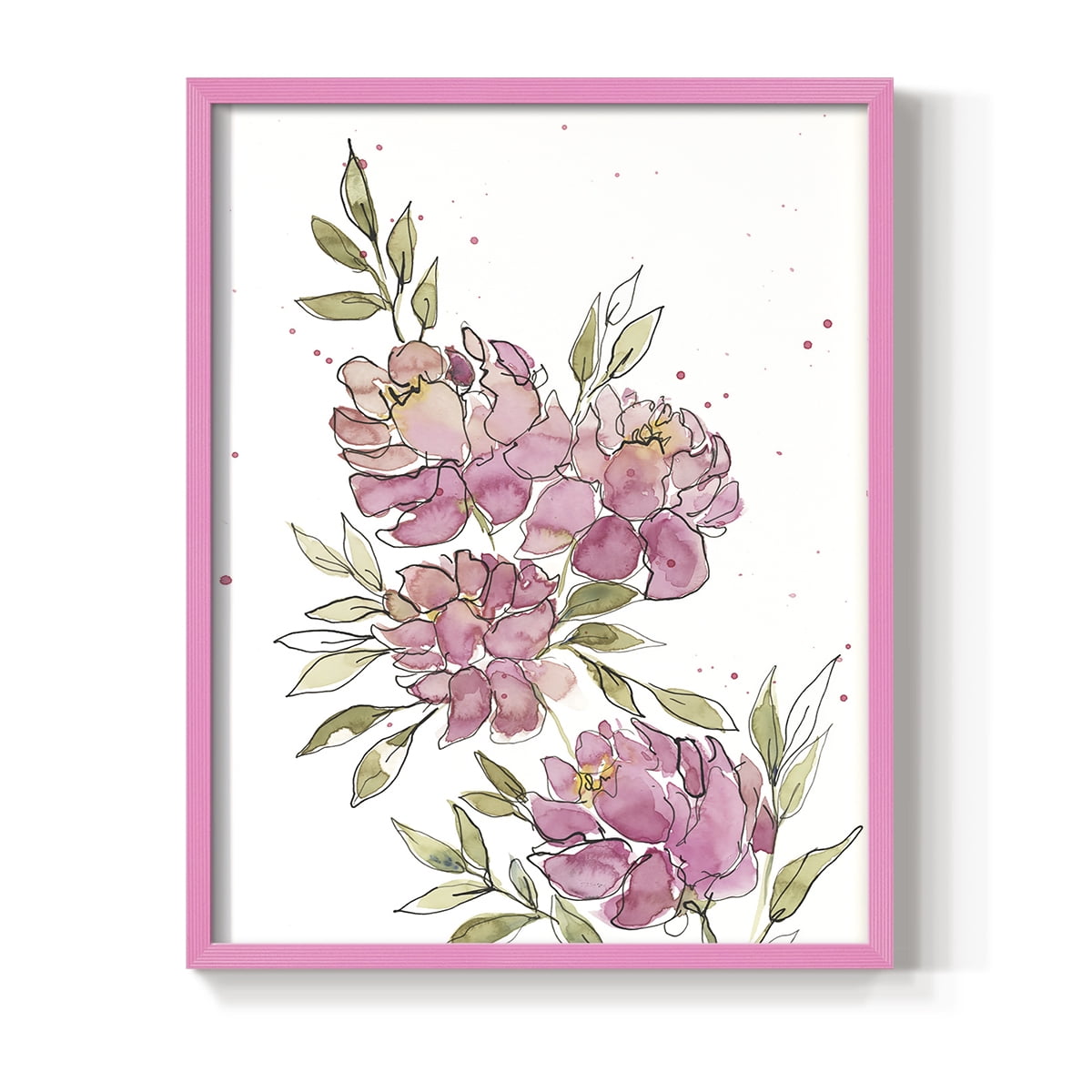 Watercolor Blooms I Framed Print in Pink Solid Wood 8 x 10 Framed Print