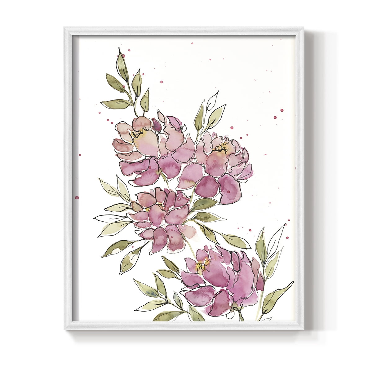Watercolor Blooms I Framed Print in White Solid Wood 11 x 14 Framed Print