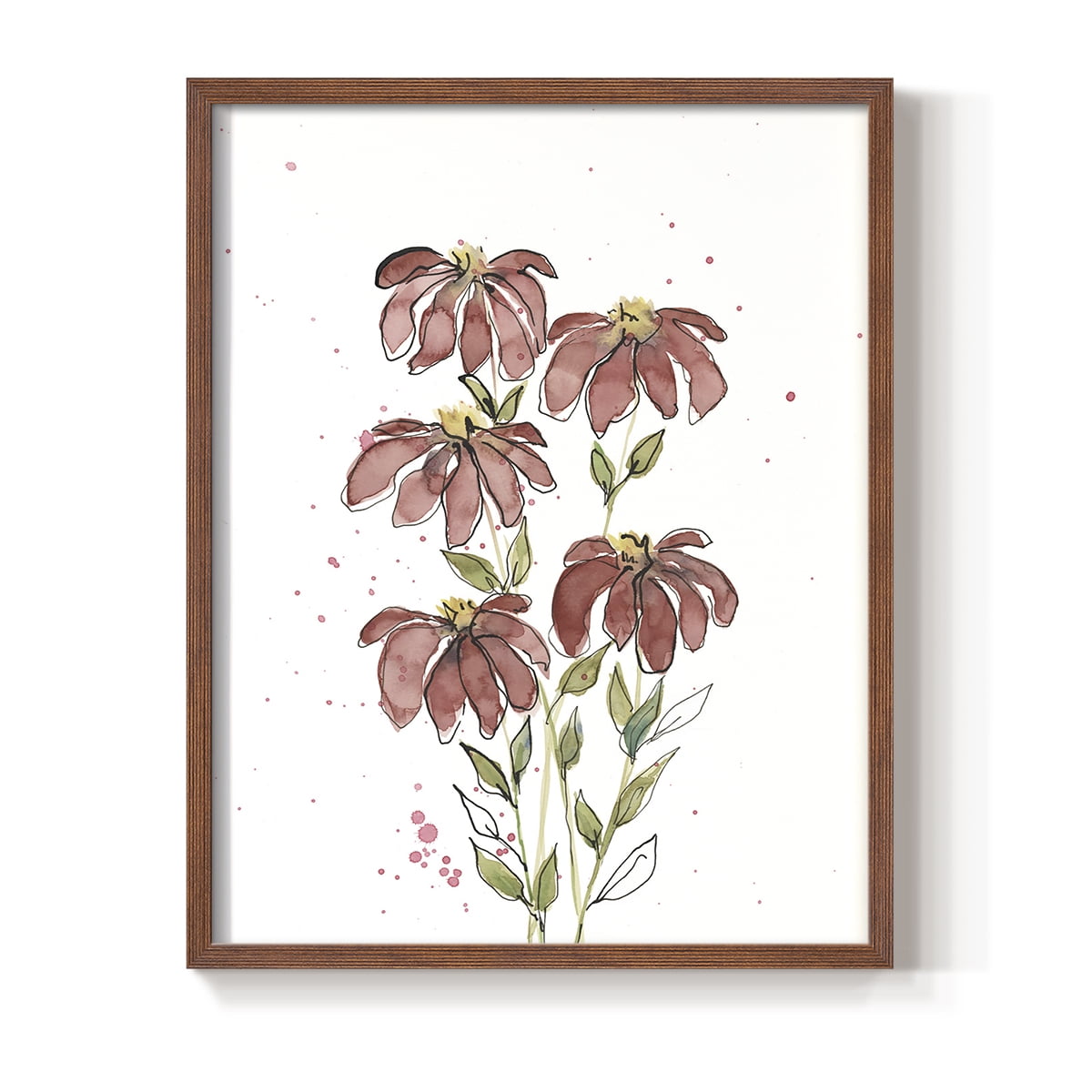 Watercolor Blooms II Framed Print in Brown Solid Wood 8 x 10 Framed Print