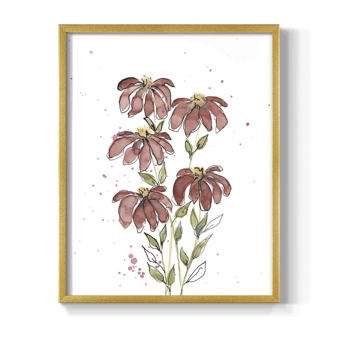 Watercolor Blooms II Framed Print in Gold Solid Wood 11 x 14 Framed Print