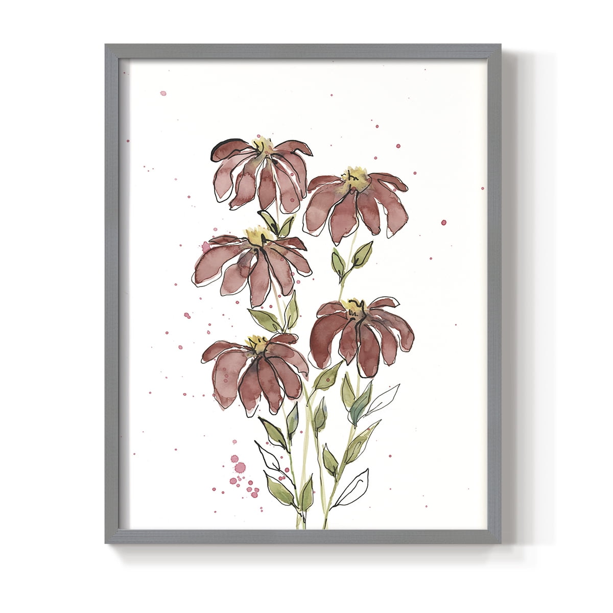 Watercolor Blooms II Framed Print in Gray Solid Wood 22 x 28 Framed Print