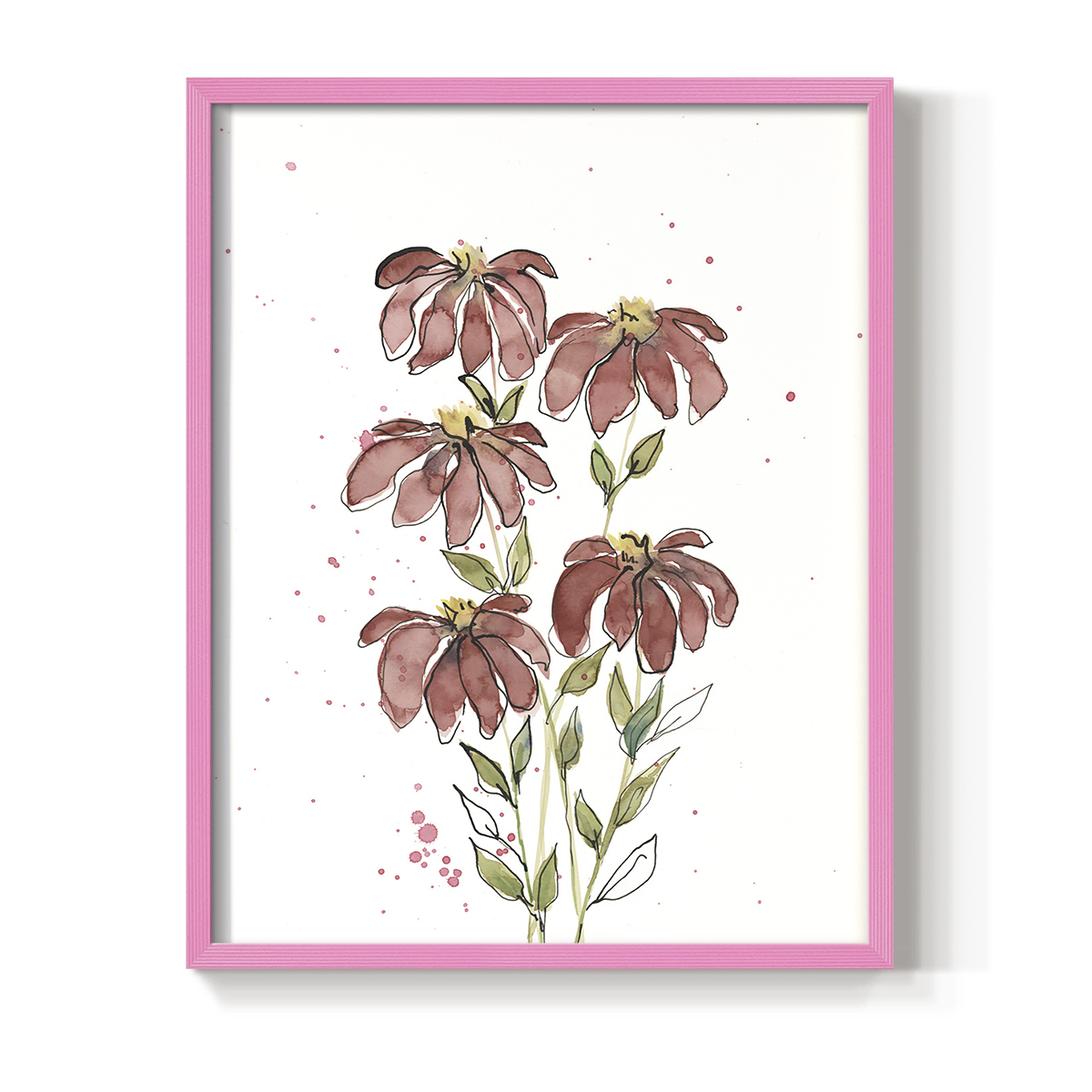 Watercolor Blooms II Framed Print in Pink Solid Wood 8 x 10 Framed Print