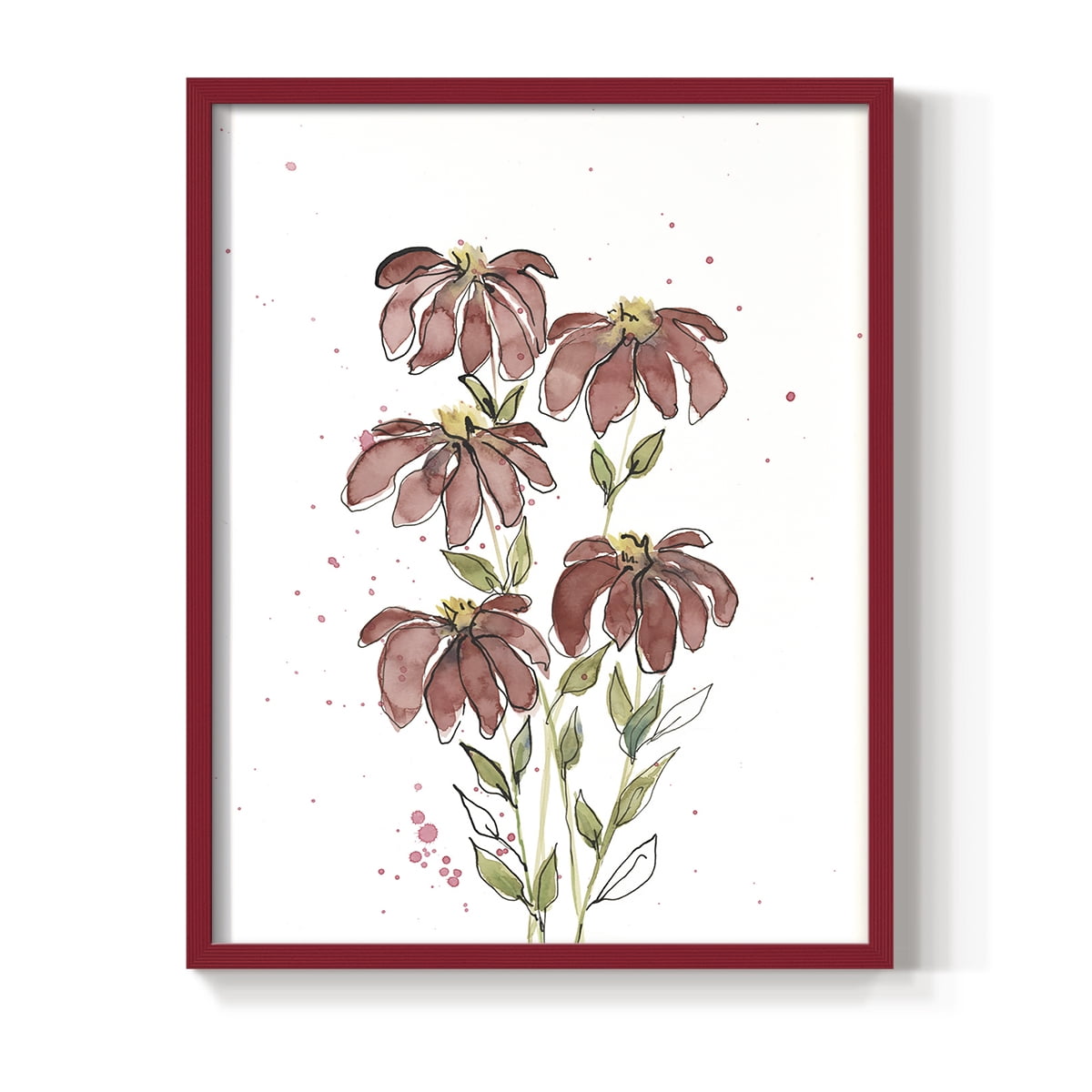 Watercolor Blooms II Framed Print in Red Solid Wood 8 x 10 Framed Print