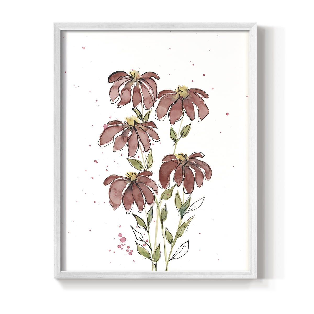 Watercolor Blooms II Framed Print in White Solid Wood 11 x 14 Framed Print