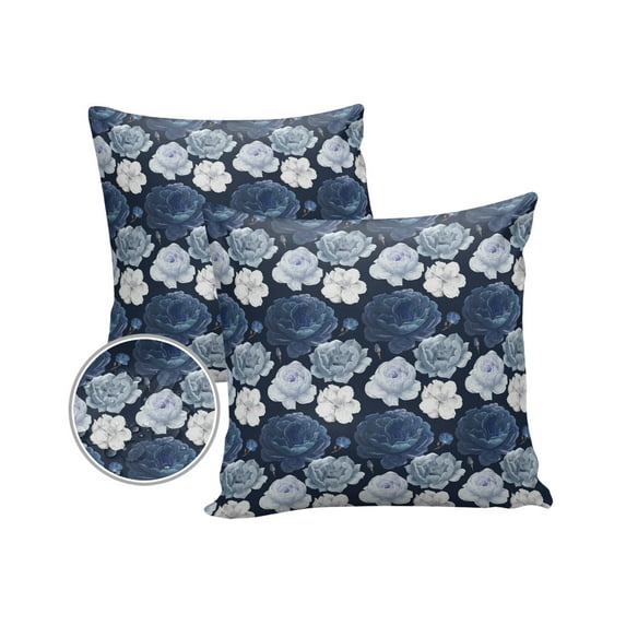 Watercolor Blossoms Flowers Outdoor Pillow Covers Set of 2, Decorative Waterproof Throw Pillow Case, Navy Blue and White Cotton Linen Soft Cozy Cushion Pillowcases