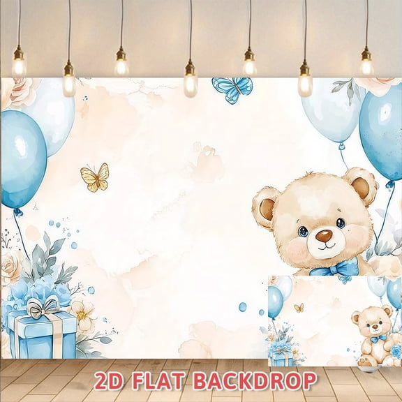 Watercolor Blue Bear Backdrop, Party Decor Background Wall, Suitable For Hundred Days Banquet Birthday Party Photo Scenes, 2D Flat Photography Backdrop For Event Decoration