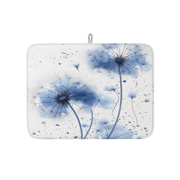 Watercolor Blue Dandelion Dish Drying Mats for Kitchen Counter,Absorbent Microfiber Dish Drainer Rack Mat Modern Country Botanical Drying Pad for Sinks,Utensils,Countertops,18x24in