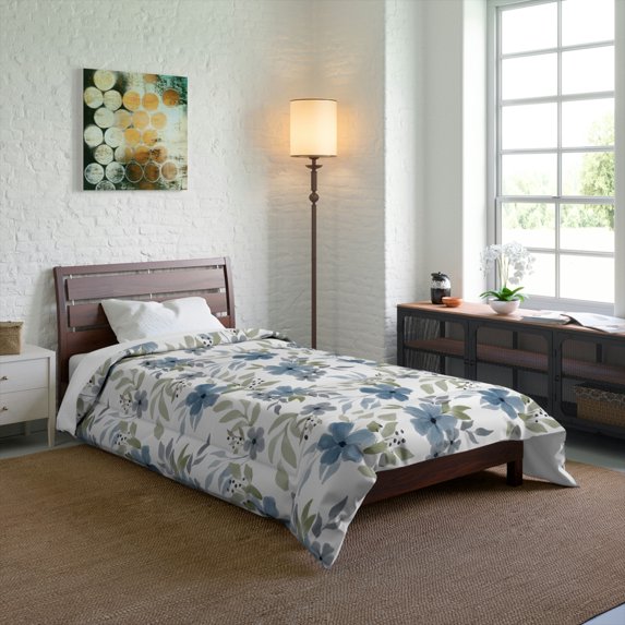 Watercolor Blue Floral Design Comforter