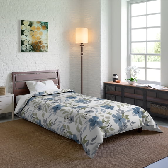 Watercolor Blue Floral Design Comforter