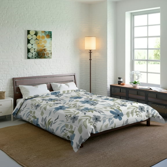 Watercolor Blue Floral Design Comforter