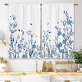 thumbnail image 1 of Watercolor Blue Flower Kitchen Curtains Floral Plant Small Short Cafe Window Curtains Botanical Leaves Rod Pocket Bathroom Window Drapes Treatment Tier Curtains 2 Panels (27.5x39 Inch), 1 of 6