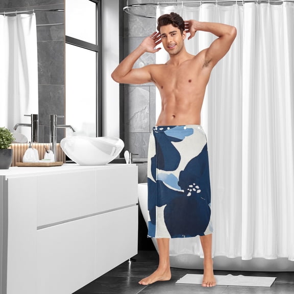 Watercolor Blue Flower Men Bath Towel Adjustable Body Wrap for Sauna Spa Gym Shower After Soft Cover Up