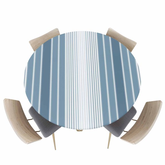 Watercolor Blue Gradient Stripes Fitted Round Tablecloths Elastic Edged Table Covers 36"-44",Minimalist Geometric Art Waterproof Dining Room Table Cloth for Kitchen Holiday Party Tables Decor