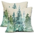 thumbnail image 1 of Watercolor Blue Green Christmas Tree Pillow Covers 20x20 Set of 2 Rustic Style Nature Forest Print Winter Decorative Throw Pillows Outdoor Farmhouse Linen Pillowcase Holiday Square Cushion Case, 1 of 6