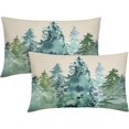 thumbnail image 1 of Watercolor Blue Green Tree Lumbar Pillow Covers 12x20 Set of 2 Rustic Style Nature Forest Print Decorative Long Throw Pillows Winter Christmas Linen Cushion Case for Home Sofa Couch Bed Outdoor, 1 of 6
