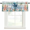 thumbnail image 1 of Watercolor Blue Octopus Coral Window Valance Curtain Fish Wood Grain Rod Pocket Short Curtain for Living Room, Bedroom & Kitchen Window Decor 42x18in, 1 of 8