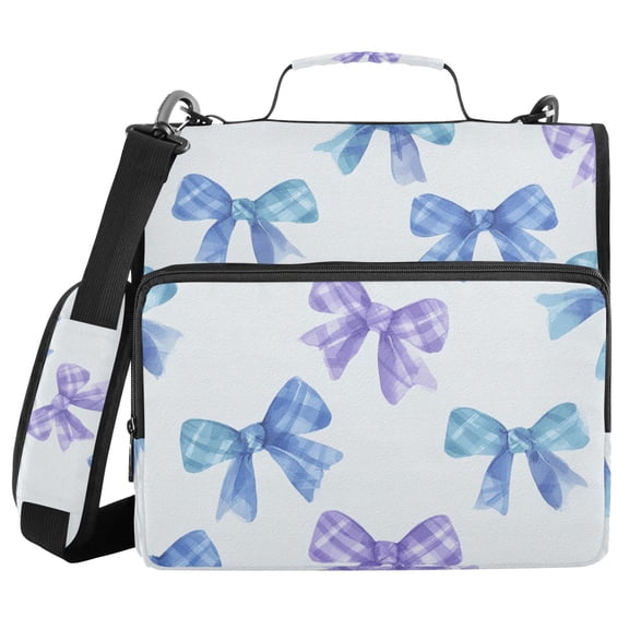 Watercolor Blue Purple Bows Binder Bag with Shoulder Strap 3 Ring Zipper Binder File Folder Document Storage