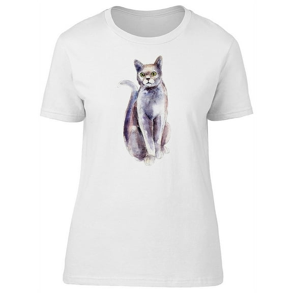 Watercolor Blue Russian Cat T-Shirt Women -Image by Shutterstock, Female Medium