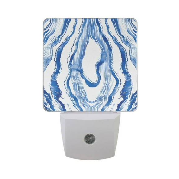 Watercolor Blue Stripes Night Light 2 Pack LED Nightlight Plug into Wall Dusk to Dawn Sensor Soft White