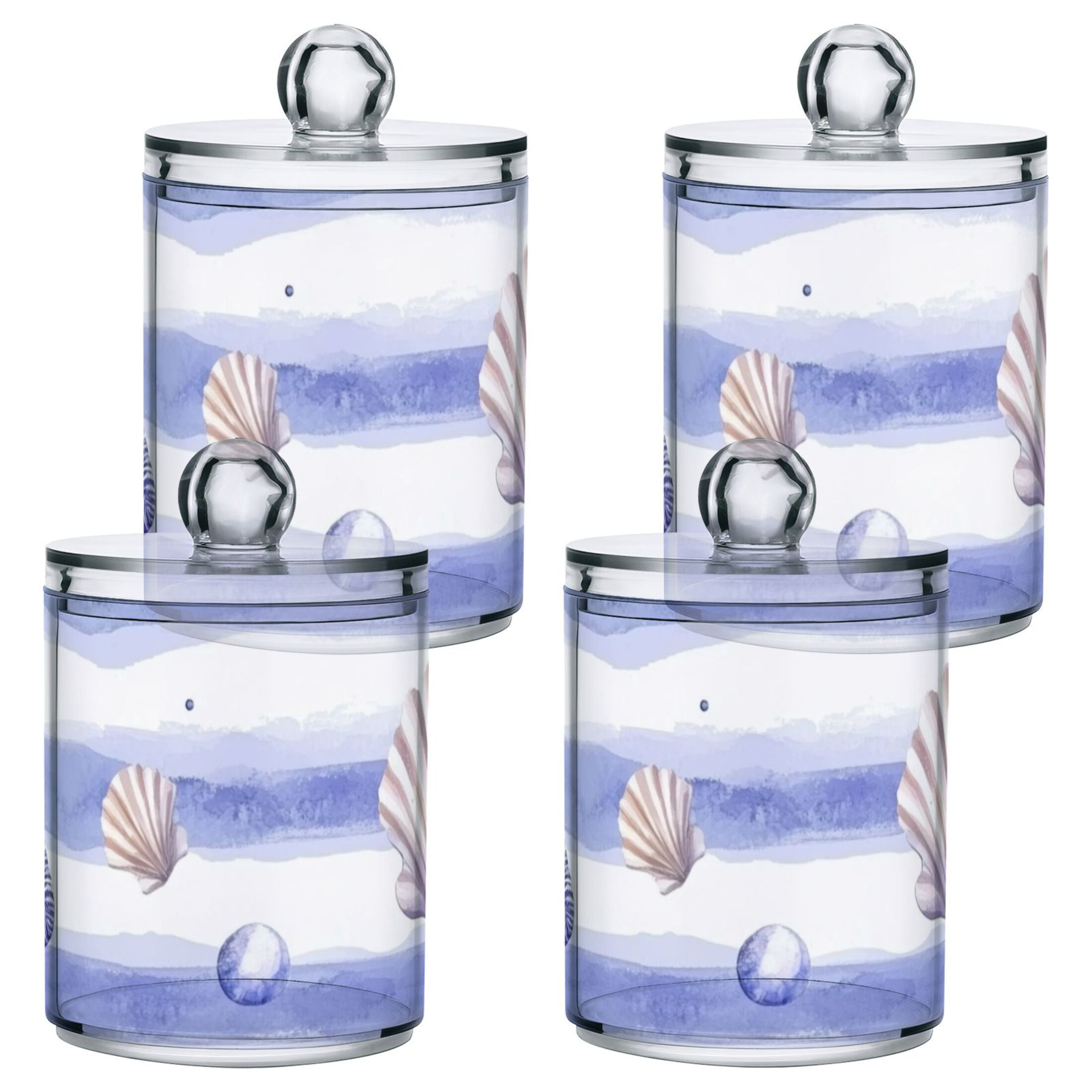 Watercolor Blue Stripes Starfishes Shells Translucent Plastic Cans ...