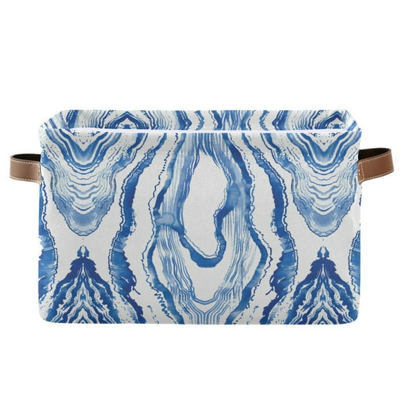 Watercolor Blue Stripes Storage Bins with Handle Fabric Organizer Basket Foldable Box 1 Pack 14.2x10.2x8.3