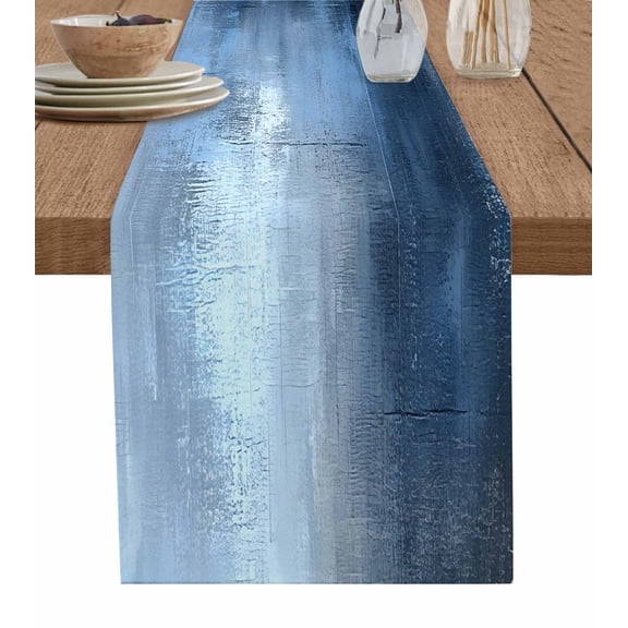 Watercolor Blue Table Runner-Cotton Linen- 90 Inch Holiday Dresser Scarves, Abstract Minimalist Scattered Colors Tablerunner for Kitchen Coffee/Dining Bedroom Living Room Dinner Scarf Décor 13x90