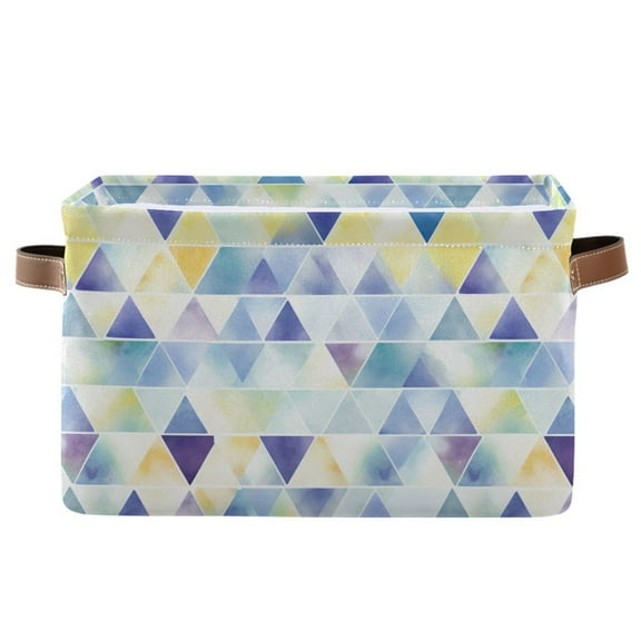 Watercolor Blue Triangles Storage Bins with Handle Fabric Organizer Basket Foldable Box 1 Pack 14.2x10.2x8.3