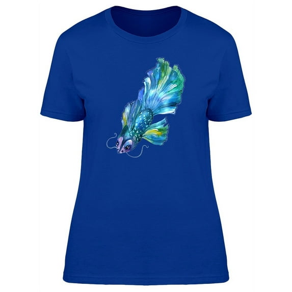 Watercolor Blue Tropical Fish T-Shirt Women -Image by Shutterstock, Female Small