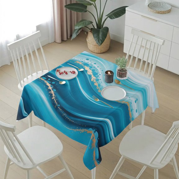 Watercolor Blue Water Ripple Table Cloth 54x54in, Waterproof Square Tablecloth Wipeable Tablecloths Coastal Nautical Theme Table Covers for Dining Tables Party Indoor Outdoor