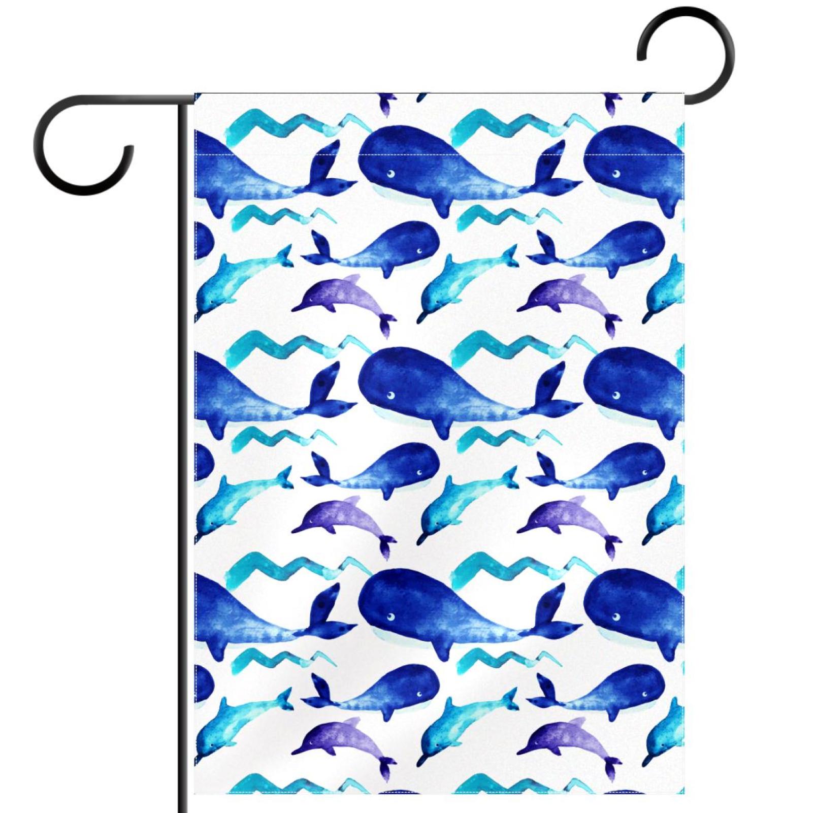 Watercolor Blue Whale Dolphin Pattern Garden Banners Outdoor Flags for