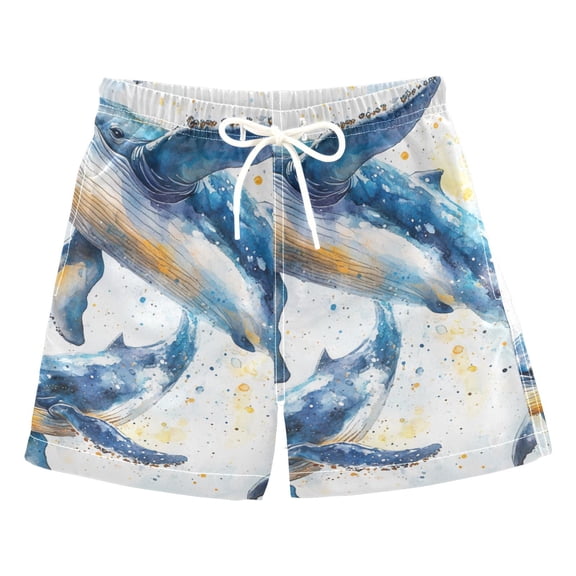 Watercolor Blue Whales Boys Swim Trunks Quick Dry Boy Swim Shorts for 3-14 Years