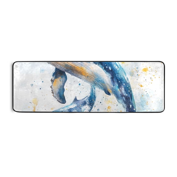 Watercolor Blue Whales Runner Rug for Hallways Kitchen Non Slip 2'x 6' Washable Hall Carpet for Bedroom Entryway Laundry Room