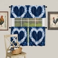 thumbnail image 1 of Watercolor Blue White Heart Tie Dye Curtain Tier and Valance Set 3 Piece, Traditional Ethnic Style 3-inch Rod Pocket Window Tier Curtains Valance for Kitchen Living Room, 1 of 9