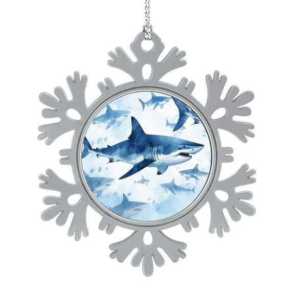 Watercolor Blue And White Shark Pewter Snowflake Ornament Sea Animal Lover Gifts Christmas Ornament Keepsake 2023 Xmas Trees Decorations Keepsake Gifts Best Gifts for Christmas