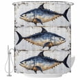 thumbnail image 1 of Watercolor Blue Yellow Fish Fabric Shower Curtain Wood Grain Washable Shower Curtains for Bathroom, Waterproof Bath Curtain with Hooks Home Decor 36x72in, 1 of 8