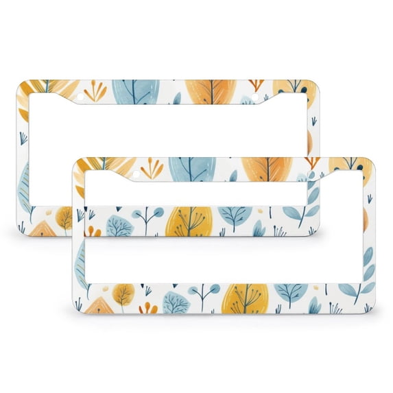 Watercolor Blue Yellow Flowers Leaves License Plate Frame 2 Pack Welcome Halloween Thanksgiving Licenses Plates Frames Front Licenses Plate Covers Car Tag Frame Aluminum License Plate Cover
