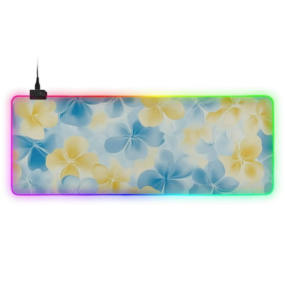 Watercolor Blue Yellow Flowers RGB Gaming Mouse Pad Large Keyboard Mat Rubber Base 13 Light Modes