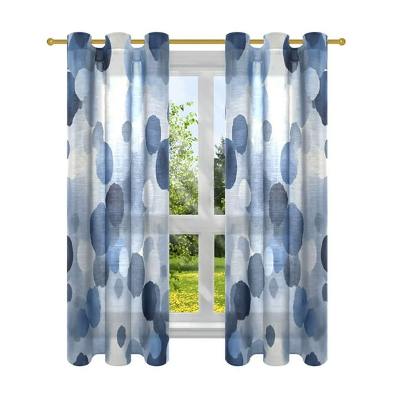 Watercolor Blue and Gray Dots Semi Sheer Curtains for Living Room Bedroom Set of 2 Insulated Window Drapes