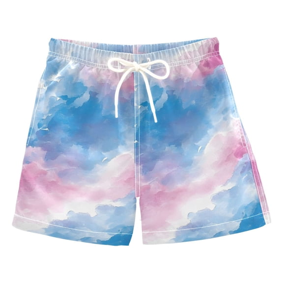 Watercolor Blue and Pink Art Boys Swim Trunks Quick Dry Boy Swim Shorts for 3-14 Years