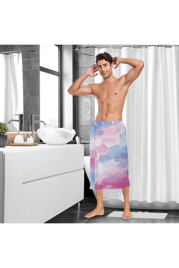 Watercolor Blue and Pink Art Men Bath Towel Adjustable Body Wrap for Sauna Spa Gym Shower After Soft Cover Up