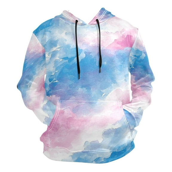 Watercolor Blue and Pink Art Men’s Hoodies Sweatshirt Fleece Jackets Long Sleeve Sweatshirts