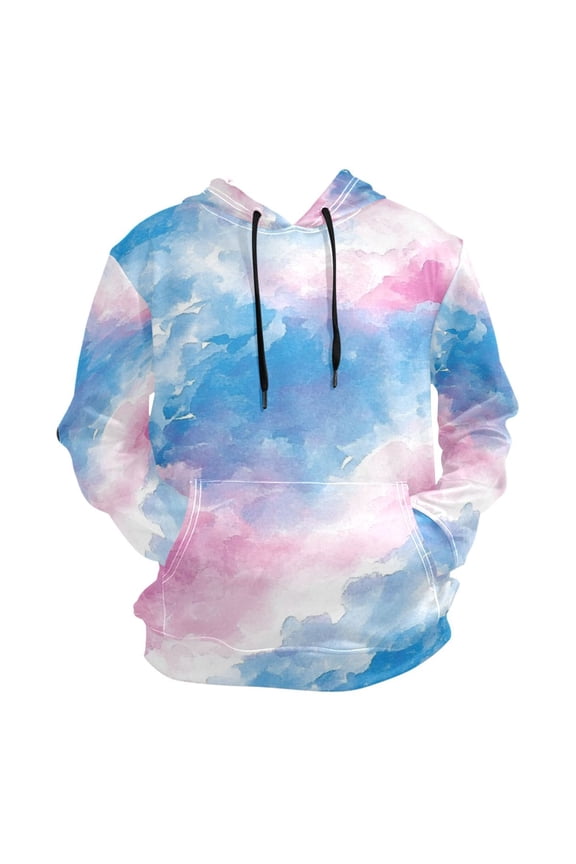 Watercolor Blue and Pink Art Men’s Hoodies Sweatshirt Fleece Jackets Long Sleeve Sweatshirts