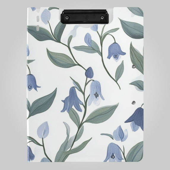 Watercolor Bluebell Flowers Foldable Binder Folder Clipboard with Pen Slot Double Clips A4 Size File Storage